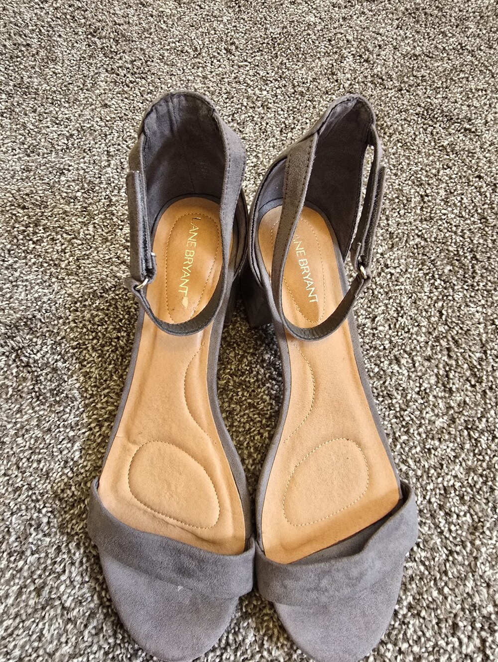 Lane Bryant Gray Suede Open-Toe Ankle-Strap Heels